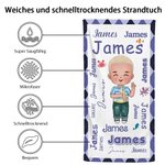 Personalisiertes Niedliches Cartoon Charakter Strandtuch mit Namens-Wortwolke Schnelltrocknend Übergroß Urlaub Zubehör Geburtstag Geschenk für Kinder