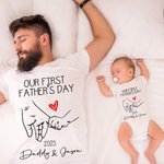 T-shirt et Onesie Bébé 100% Coton Personnalisé avec Noms la Main dans la Main Cadeau de Fête des Pères pour Nouveau Papa et Nouveau-né