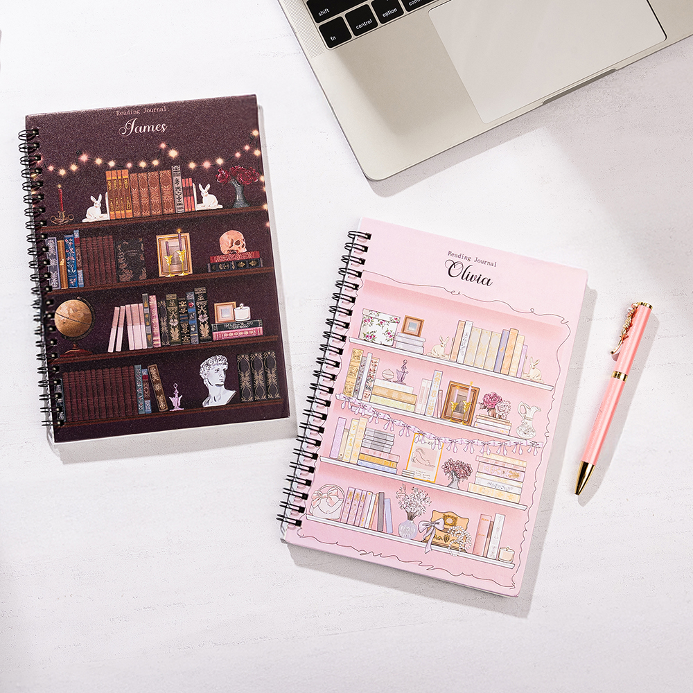 Cahier de lecture à spirales personnalisé avec nom Journée mondiale du livre Cadeau d'anniversaire pour amoureux de la lecture Rat de bibliothèque
