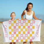 Personalized Summer Flowers Coconut Plaid Quick Drying Beach Towel with Name Travel Essential Birthday Gift for Kids Family Friends