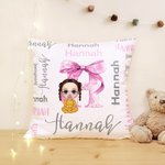 Personalized Cute Cartoon Baby Bow Initial Soft Throw Pillow Cover with Name Home Decor Baby Shower Gift for Newborn New Mom