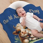 Personalized Cute Elephant Rabbit Animal Design Soft Throw Blanket with Name and Year 1st Mother's Day Home Decor Birthday Gift for Kid Mom