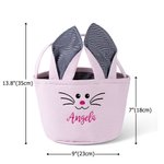 Personalised Cute Rabbit Plaid Bunny Ears Striped Bucket Bag Basket with Embroidered Name Easter Egg Hunt Supplies Birthday Party Gift for Kids