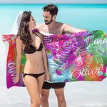 Personalized Art Tie-dye Graffiti Name Cloud Quick Dry Oversized Microfiber Beach Towel Holiday Travel Essential Birthday Gift for Family Friends
