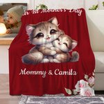 Personalized Cute Elephant Rabbit Animal Design Soft Throw Blanket with Name and Year 1st Mother's Day Home Decor Birthday Gift for Kid Mom