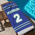 Personalisierte Multicolor Monogramm Streifen schnelltrocknen übergroß Strandtuch mit Namen Nummer Spieltag Geburtstag Geschenk für Sportliebhaber