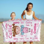 Personalized Cute Cartoon Word Cloud Patterned Quick Dry Oversized Microfiber Beach Towel Summer Travel Essentials Birthday Gift for Boys Girls