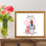 Personalized Mother and 1-3 Children Cartoon Character Electronic File Paper Framed Painting with Names Home Decor Mother's Day Birthday Gift for Mom