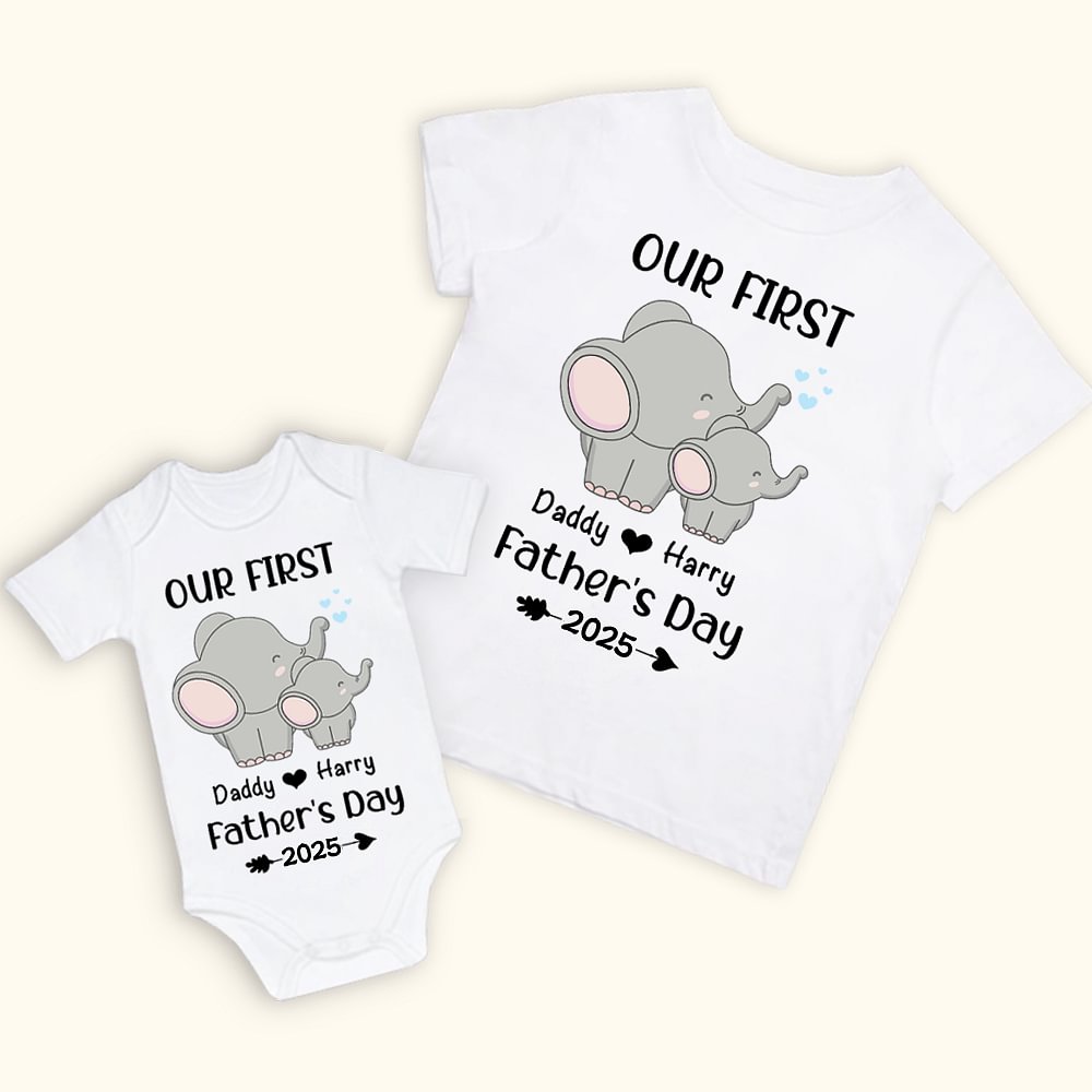 T-shirt personnalisé Elephant Parent Child Outfit Our First Father's Day Together Shirt Cadeau de Fête des Pères pour Bébé Père