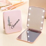 Personalized Portable Birth Flower Double-Sided Makeup Mirror with LED Light Birthday Bridesmaid Gift for Women Girls