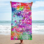 Personalized Art Tie-dye Graffiti Name Cloud Quick Dry Oversized Microfiber Beach Towel Holiday Travel Essential Birthday Gift for Family Friends