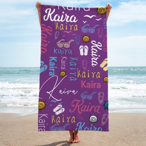 Asciugamano da spiaggia personalizzato Colorful Sunglass Soft Name Quick Dry Beach Towel Accessori da spiaggia per le vacanze regalo per la famiglia