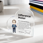 Personalised Difference Maker Cartoon Character Heart Acrylic Plaque with Name Birthday Back to School Teachers' Day Gift for Teacher