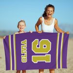 Personalisierte Multicolor Monogramm Streifen schnelltrocknen übergroß Strandtuch mit Namen Nummer Spieltag Geburtstag Geschenk für Sportliebhaber