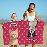 Personalised Pet Photo Polka Dots Beach Towel with Name Super Absorbent Quick Dry Vacation Pool Party Birthday Gift for Pet Lovers Owners