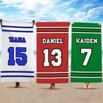 Personalisierte Multicolor Monogramm Streifen schnelltrocknen übergroß Strandtuch mit Namen Nummer Spieltag Geburtstag Geschenk für Sportliebhaber