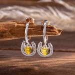 Personalized Lucky Horseshoe Heart Birthstone Bracelet and Earrings Birthday Anniversary Gift for Horse Lovers Women