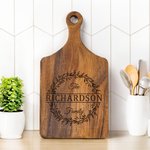 Personalized Engraved Leaf Wreath Initial Reversible Cheese Charcuterie Cutting Board with Finger Grip Housewarming Birthday Gift for Family Couple