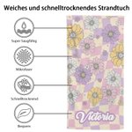 Personalisierte überdimensionale schnell trocknende Retro bunte Gänseblümchen Strandtuch mit Namen Geburtstag Sommer Urlaub Party Geschenk für sie