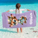 Personalized Multicolor Hawaiian Theme Cartoon Animal Quick Dry Microfiber Beach Towel with Name Summer Travel Essential Gift for Boys Girls
