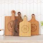 Personalized Wreath Bamboo Reversible Cheese Charcuterie Cutting Board with Engraved Name Initial and Grip Housewarming Wedding Gift for Family Couple