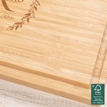 Personalized Engraved Leaf Edge Initial Name FSC Bamboo Charcuterie Cutting Board with Juice Groove Housewarming Wedding Gift for Couples Family