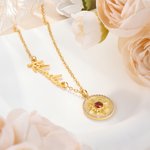 Personalized Dainty Sun Birthstone Necklace with Name Mother's Day Birthday Anniversary Gift for Women