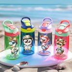 Personalized Hawaiian Theme Cartoon Animal Character 16 oz Kid Water Bottle with Straw and Spill-Proof Lid Back to School Birthday Gift for Girls Boys