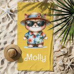Personalized Multicolor Hawaiian Theme Cartoon Animal Quick Dry Microfiber Beach Towel with Name Summer Travel Essential Gift for Boys Girls