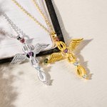 Personalized Dainty 1-6 Birthstone Cross Necklace with Engraved Name Religious Jewellery Mother's Day Birthday Gift for Women Christian