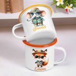 Personalized Hawaiian Theme Cartoon Animal 12 oz Colored Rim Enamel Mug with Name Back to School Birthday Gift for Boys Girls