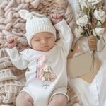 Personalised Some Bunny Loves You 1st Easter Soft Baby Bodysuit Receiving Blanket Swaddle Hat Set with Name Birthday Baby Shower Gift for Newborns