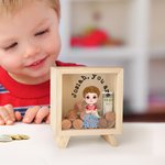 Personalized Mini Boss Cartoon Kid Wooden Clear Money Box Piggy Bank with Name Desk Decor Birthday Gift for Boys Girls