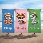 Personalized Multicolor Hawaiian Theme Cartoon Animal Quick Dry Microfiber Beach Towel with Name Summer Travel Essential Gift for Boys Girls