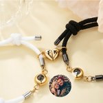 Bracelet Magnétique Tressé Personnalisé avec Initiales Gravées et Projection Photo Set de 2 Bracelet Cadeau Anniversaire pour Couples