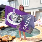 Personlig söt dinosaurie snabbtorkande överdimensionerad strandhandduk med namn och initialer Resa nödvändig sommarsemester födelsedagspresent för barn