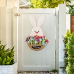 Coniglietto pasquale personalizzato con cesto di fiori in legno Decorazione della porta per il cortile Decorazione del portico in fattoria