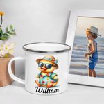 Personalized Hawaiian Theme Cartoon Animal 12 oz Colored Rim Enamel Mug with Name Back to School Birthday Gift for Boys Girls
