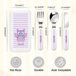 Set de 3 Petits Couverts à Étui Personnalisé avec Nom et Motif d'Animal Cartoon Cadeau Anniversaire Rentrée Scolaire pour Enfants