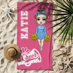 Henkilökohtainen monivärinen Cheer Horn sarjakuva tyttö nopea kuivua ylisuuri rantapyyhe nimi syntymäpäivä Beach Party lahja Cheerleaders tytöt