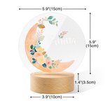 Personalisierte Mond florale Muster Kinderzimmer LED-Nachtlicht mit hölzernen Basis Name Kinderzimmer Dekoration Baby-Dusche Geburtstag Geschenk für Kind