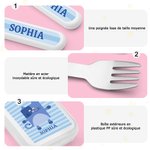 Set de 3 Petits Couverts à Étui Personnalisé avec Nom et Motif d'Animal Cartoon Cadeau Anniversaire Rentrée Scolaire pour Enfants