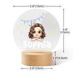 Fantasía personalizada Estrellas Colorín Dibujos Animados Niña Niño LED Luz de Noche con Base de Madera y Nombre Cumpleaños Decoración de Habitación Regalo para Niños