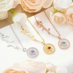 Personalized Dainty Sun Birthstone Necklace with Name Mother's Day Birthday Anniversary Gift for Women