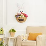 Coniglietto pasquale personalizzato con cesto di fiori in legno Decorazione della porta per il cortile Decorazione del portico in fattoria