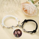 Bracelet Magnétique Tressé Personnalisé avec Initiales Gravées et Projection Photo Set de 2 Bracelet Cadeau Anniversaire pour Couples