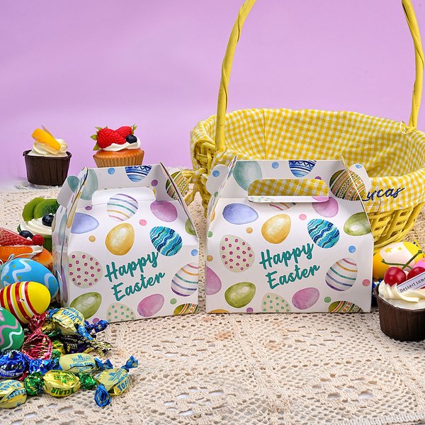 Personalized Colorful Easter Egg Treat Box Gift Bag with Handle and Name Easter Party Birthday Gift for Boys Girls