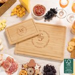 Personalized Engraved Wreath Initial FSC Bamboo Charcuterie Cutting Board with Juice Groove Housewarming Wedding Gift for Family