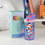 Personalized Hawaiian Theme Cartoon Animal Character 16 oz Kid Water Bottle with Straw and Spill-Proof Lid Back to School Birthday Gift for Girls Boys