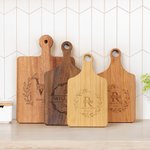 Personalized Engraved Wreath Monogram Reversible Wood Charcuterie Cutting Board with Finger Grip Housewarming Wedding Gift for Family Couple